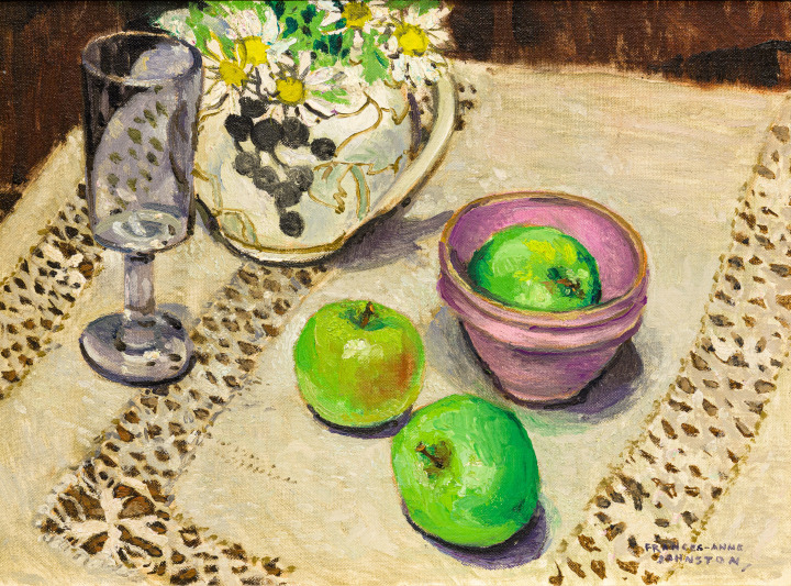 Frances-Anne Johnston Green Apples and Daisies Oil on canvas board 12 x 16 in 30.5 x 40.6 cm