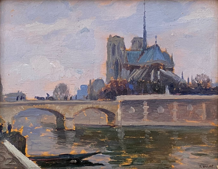 Robert Pilot Cathédrale Notre-Dame-de-Paris, view from quai de la Tournelle, 1921 (circa) Oil on panel 5 x 7 in 12.7 x 17.8 cm