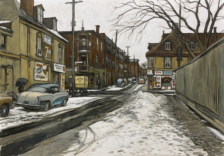 John Little Rue Beaudry a l'angle Lagauchetière d'autrefois (1958), 1988 Oil on canvas 24 x 36 in 61 x 91.4 cm