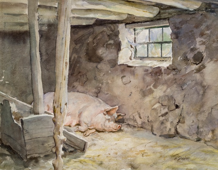 Henry J. Simpkins Sow - Truie Watercolour - Aquarelle 20 x 25 3/4 in 50.9 x 65.4 cm