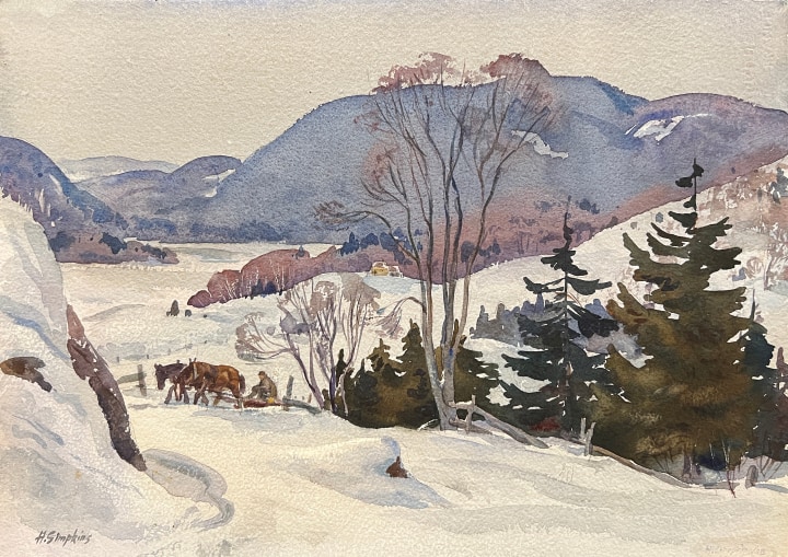 Henry J. Simpkins Grey Winter Day, Otter Lake Watercolour 15 x 21 7/8 in 38 x 55.5 cm