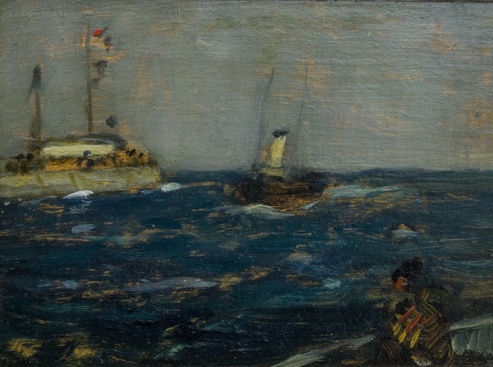 James Wilson Morrice Pilot Boat at Dieppe, 1906 (circa) Oil on panel 4 7/8 x 6 1/8 in 12.3 x 15.5 cm