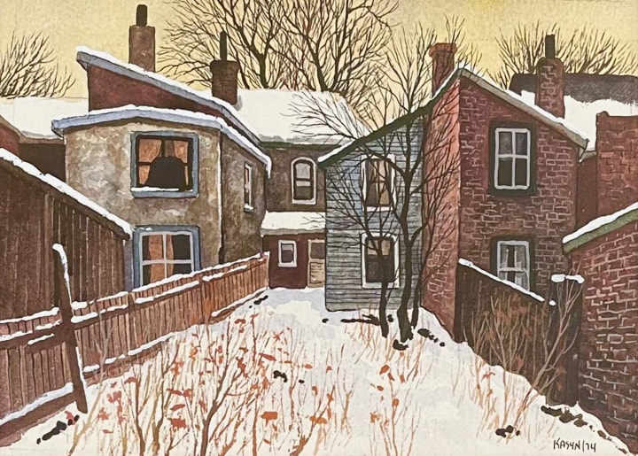 John Kasyn Backyard with Winter Woods, Palmerston Avenue, 1974 Watercolour 6 x 9 in 15.2 x 22.9 cm