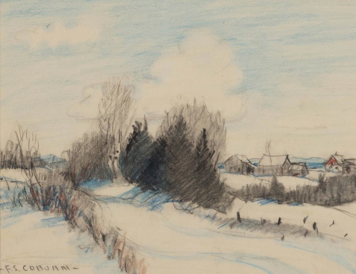 Frederick Simpson Coburn Winter, Eastern Townships Crayon & charcoal drawing 7 1/8 x 8 7/8 in 17.9 x 22.6 cm