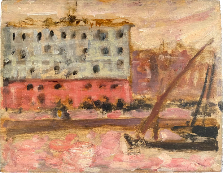 James Wilson Morrice A Canal at Sunset (Marseilles), 1904 (Summer, Circa) Oil on panel 4 3/4 x 6 in 12.1 x 15.2 cm This work will be included in the James Wilson Morrice Catalogue Raisonné being compiled by Lucie Dorais.
