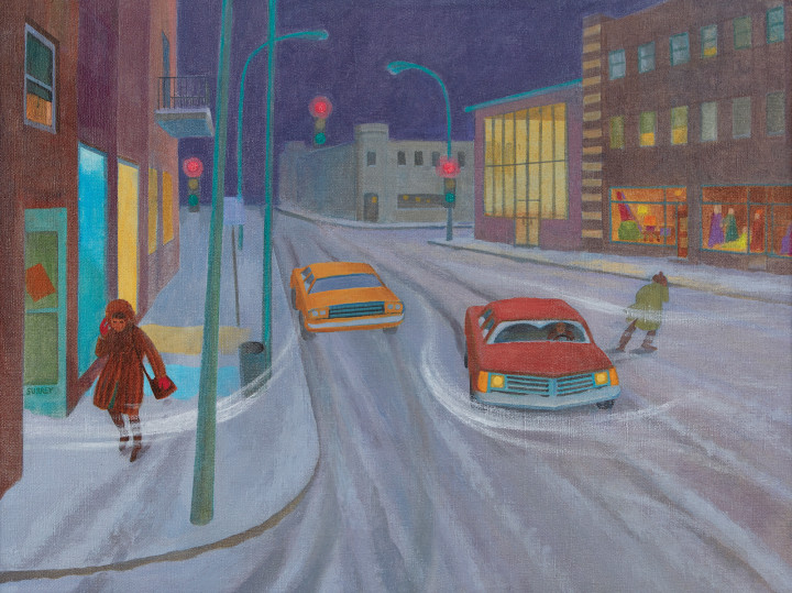 Philip Surrey Winter Street Scene Oil on canvas 18 x 24 in 45.7 x 61 cm