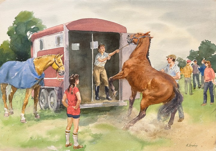 Henry J. Simpkins Horse vs. Trailer Watercolour 20 3/4 x 29 1/2 in 52.7 x 75 cm