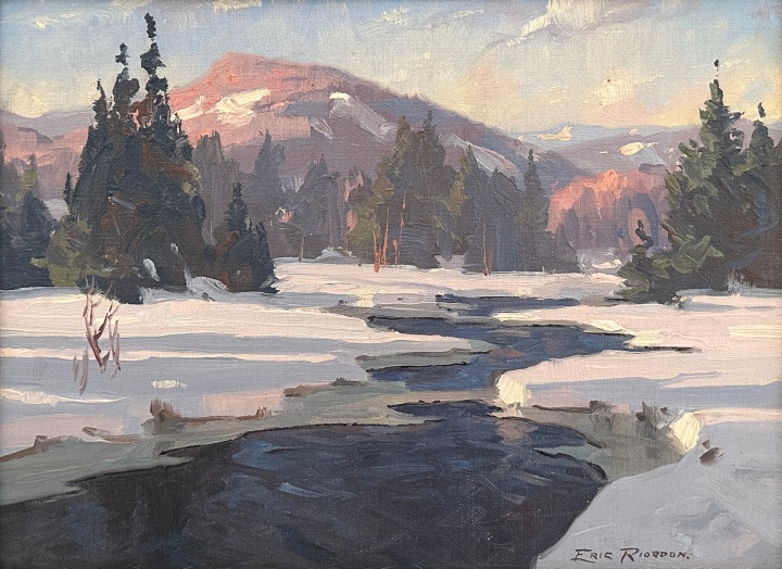 Eric Riordon Winter Afternoon, Laurentians Oil on canvas board 8 7/8 x 11 3/4 in 22.5 x 30 cm
