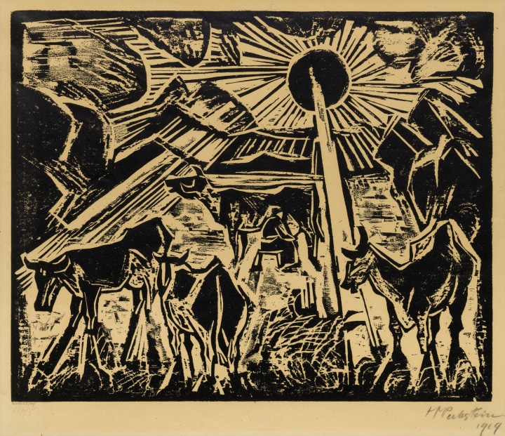 Max Pechstein Der Abend (The Evening), 1919 Woodcut print 12 3/8 x 15 1/2 in 31.5 x 39.5 cm Number 66 in an edition of 75 proofs