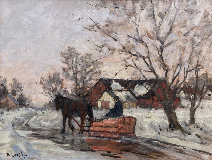 Berthe Des Clayes The First Snow Oil on panel 12 x 16 in 30.5 x 40.6 cm
