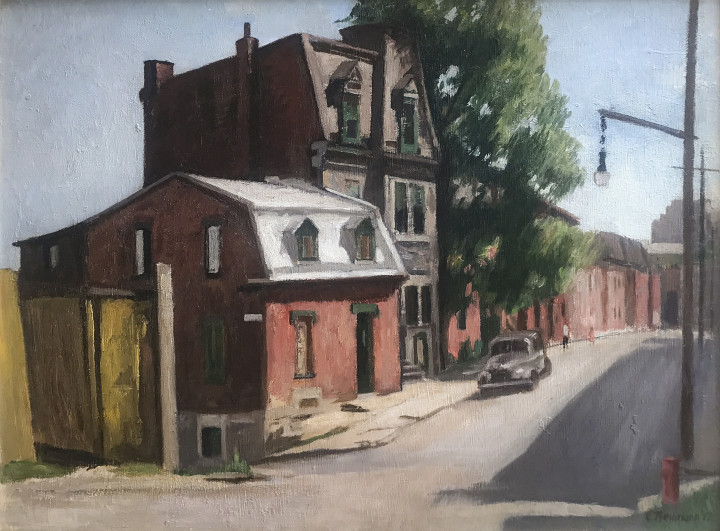 Ernst Neumann Saint-Norbert Street at de Bullion Looking West, 1952 Oil on masonite 18 x 23 7/8 in 45.7 x 60.6 cm