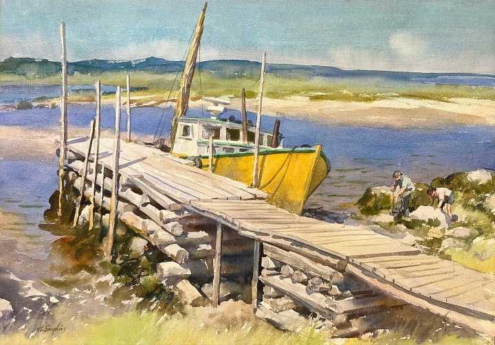Henry J. Simpkins Boat, Yellow Hull Watercolour 20 1/2 x 28 7/8 in 52 x 73.4 cm
