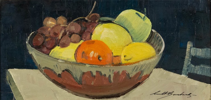 Lorne Bouchard Still Life with Fruit, 1967 (February) Oil on panel 6 x 12 in 15.2 x 30.5 cm