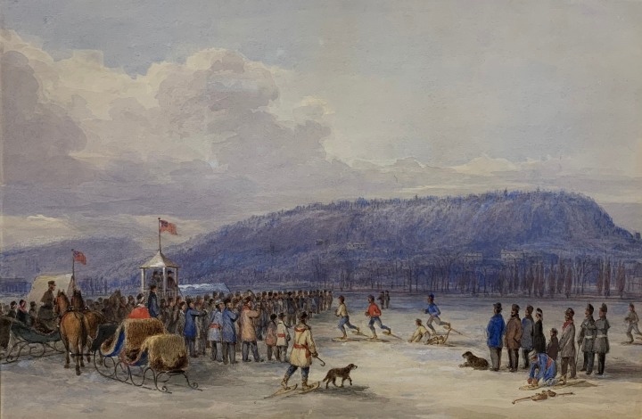 James Duncan Snowshoe Race, McGill Playing Field, 1859 (circa) Watercolour 11 3/4 x 17 3/4 in 29.8 x 45.1 cm
