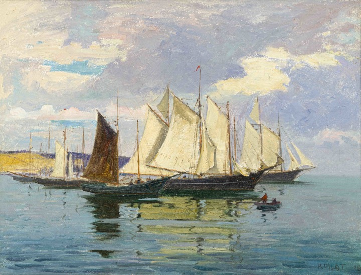 Robert Pilot Sailing Ships, Lunenburg, 1928 Oil on canvas 18 1/4 x 24 in 46.4 x 61 cm