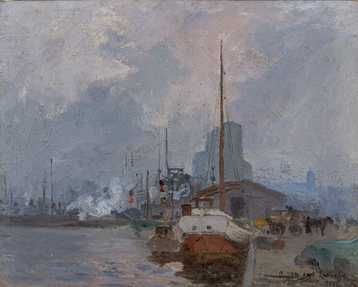 Maurice Cullen Twilight, Montreal Harbour, 1914 (circa) Oil on panel 8 1/2 x 10 1/2 in 21.6 x 26.7 cm