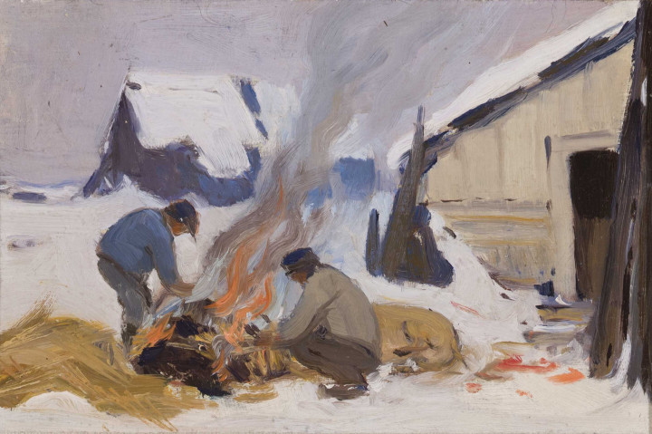 Clarence A. Gagnon Jour de boucherie, Baie St. Paul, 1923 (circa) Oil on panel 5 x 7 in 12.7 x 17.8 cm