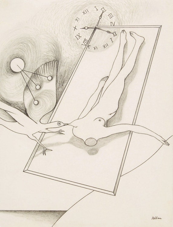 Alfred Pellan Bird and Female Pencil 11.5 x 9 ins ( 29.2 x 22.9 cms )