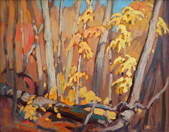 Lawren S. Harris Autumn Woodland (Algoma), 1920-1921 (circa) Oil on hardboard 10 1/2 x 13 3/4 in 26.7 x 34.9 cm