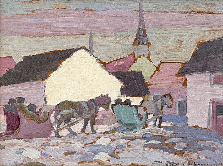 Albert H. Robinson Going to Mass, Cacouna, 1921 Oil on panel 8 1/8 x 10 1/2 in 20.6 x 26.7 cm