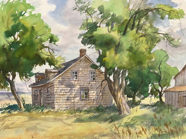Henry J. Simpkins Farmhouse in Manitoba Watercolour 19 3/4 x 26 1/8 in 50 x 66.2 cm