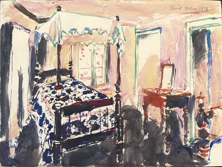 David Milne Canopy Bed (East Aurora, N.Y.), 1939 (early October) Watercolour 15 x 20 in 38.1 x 50.8 cm
