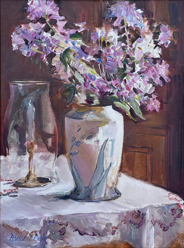Bruce Le Dain 1928-2000Thora's Wild Phlox, 1988 (June) inscribed and titled, 'BELGIUM LINEN 66J 2C NEW TEMP GESSO/ THORA'S WILD PHLOX' (verso, top right), signed and dated, 'Bruce Le Dain RCA JUNE '88' (verso, bottom) Oil on canvas 16 x 12 in 40.6 x 30.5 cm