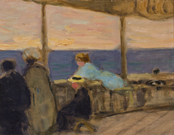 James Wilson Morrice On Shipboard, 1906-1907 (circa) Oil on wood panel 5 1/4 x 6 3/8 in 13.3 x 16.2 cm This work will be included in the James Wilson Morrice Catalogue Raisonné being compiled by Lucie Dorais.