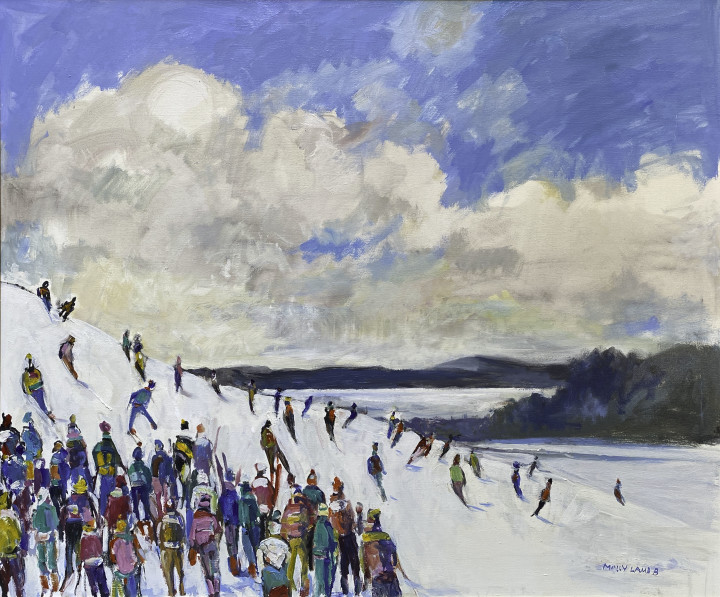 Molly Lamb Bobak Skiers, Crabbe Mountain #1, 1989 Oil on canvas 40 x 48 in 101.6 x 122 cm