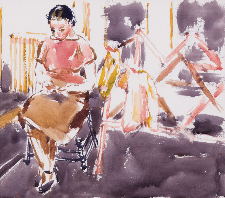 David Milne The Knitter (Toronto), 1940 (February) Watercolour on paper 14 7/8 x 16 7/8 in 37.8 x 42.9 cm This work is included in the David B. Milne Catalogue Raisonne of the Paintings compiled by David Milne Jr. and David P. Silcox, Vol. 2, no 401.48.