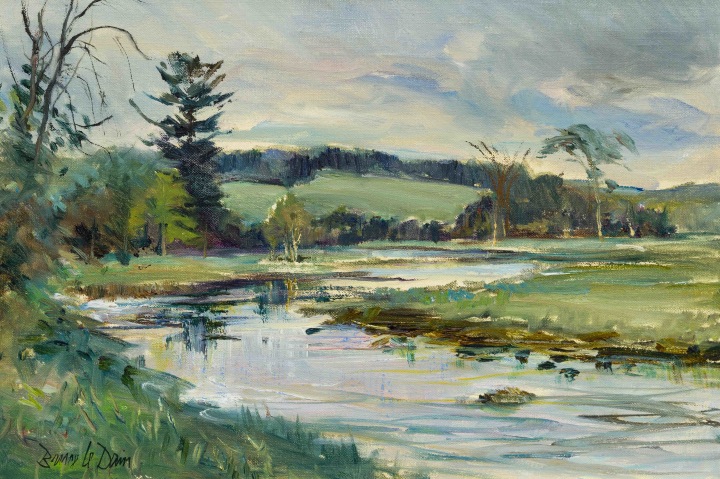 Bruce LeDain Au bord de la rivière Saumon, Qué., 1990 Oil on canvas 12 x 18 in 30.5 x 45.7 cm