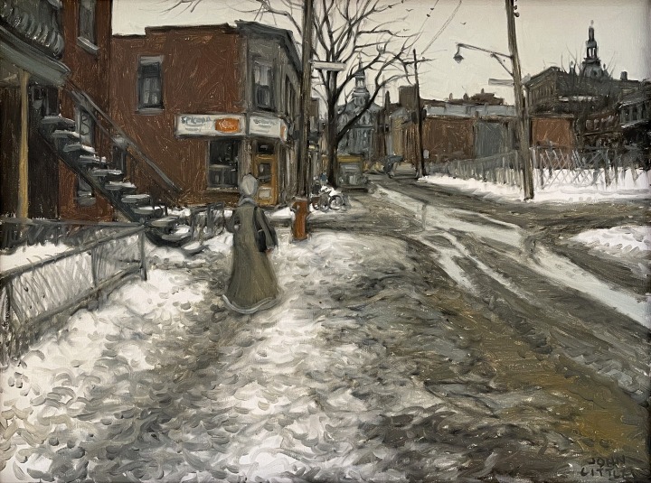 John Little Rue Pontiac coin Bienville, Montreal, 1973 Oil on canvas 18 x 24 in 45.7 x 61 cm