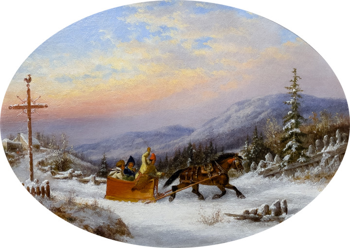 Cornelius Krieghoff A Trip to Town, 1861 Oil on canvas 13 1/8 x 17 3/4 in 33.3 x 45.1 cm Oval