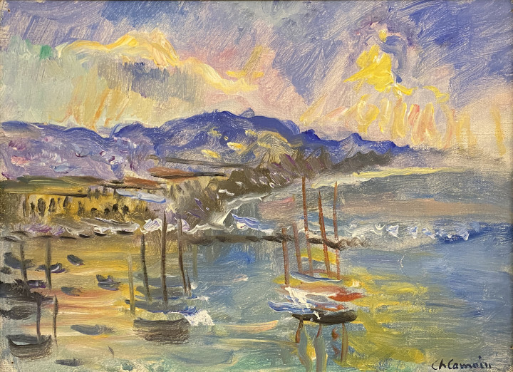Charles Camoin Voiliers dans le port de Cannes, 1956 Oil on canvas 9 1/2 x 13 in 24.1 x 33 cm