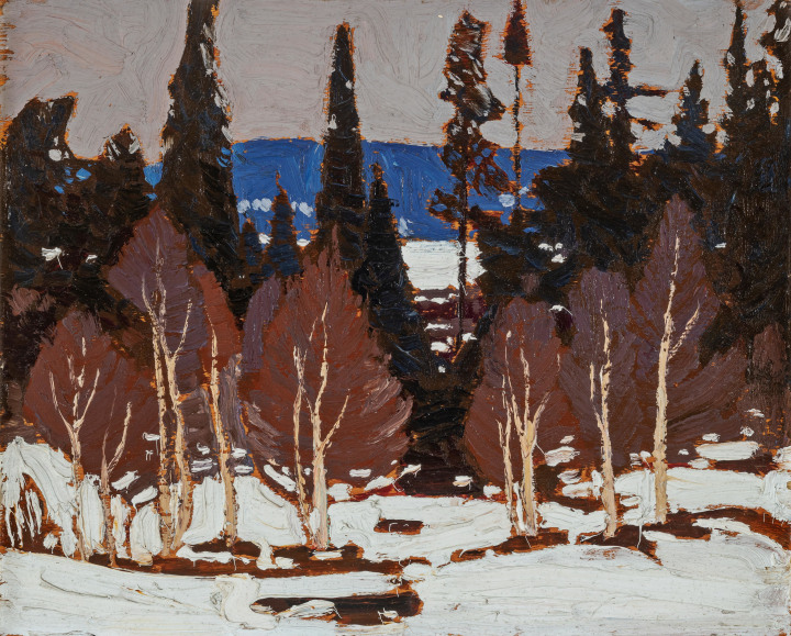 Tom Thomson Early Spring, Algonquin Park (Canoe Lake), 1917 (Spring) Oil on board 8 11/16 x 10 5/8 in. 22 x 27 cm This work is included in the Tom Thomson, Catalogue Raisonné, published by Joan Murray, no. 1917.05