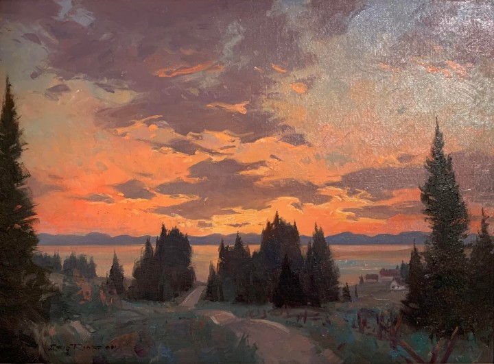 Eric Riordon Sunset near Cacouna Oil 12 x 16 (in) 30.48 x 40.64 (cm)