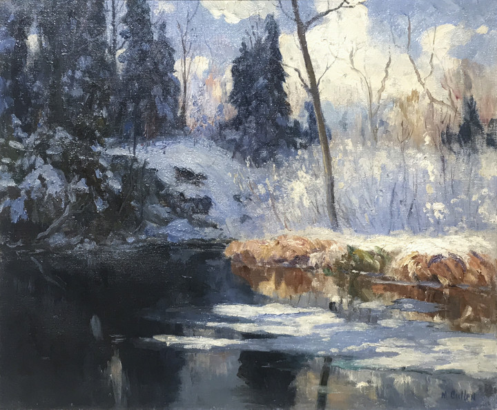 Maurice Cullen Sunglow, a Bend in the River, 1920 (circa) Oil on canvas 15 x 18 in 38.1 x 45.7 cm Alan Klinkhoff Gallery Maurice Cullen Inventory No. AKG01397 Walter Klinkhoff Gallery Cullen Inventory No. 1397