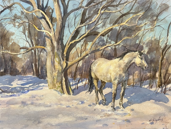 Henry J. Simpkins White Horse in Winter Watercolour 19 1/8 x 25 1/4 in 48.7 x 64 cm