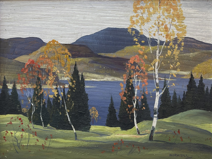 Graham Noble Norwell St. Adolphe d'Howard, Near Ste. Agathe, P.Q., 1957 Oil on board 8 7/8 x 11 7/8 in 22.5 x 30.2 cm
