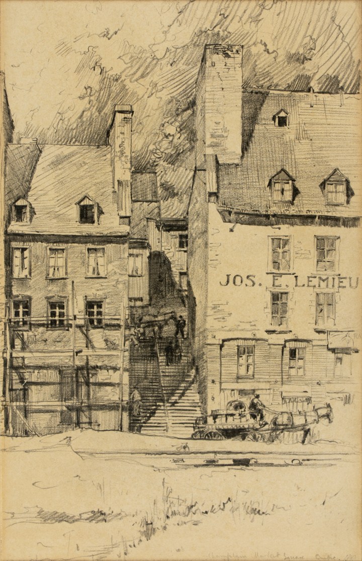 Herbert Raine Champlain Market Square, Quebec Pencil drawing 8 1/4 x 5 1/4 in 21 x 13.5 cm