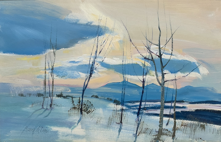 Bruce Le Dain Twilight Winter Sky, Charlevoix, Que., 1999 Oil on board 8 x 12 in 20.3 x 30.5 cm