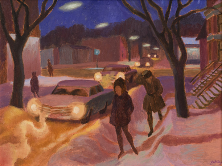 Philip Surrey Winter Night, 1965 (circa) Oil on masonite 12 x 16 in 30.5 x 40.6 cm