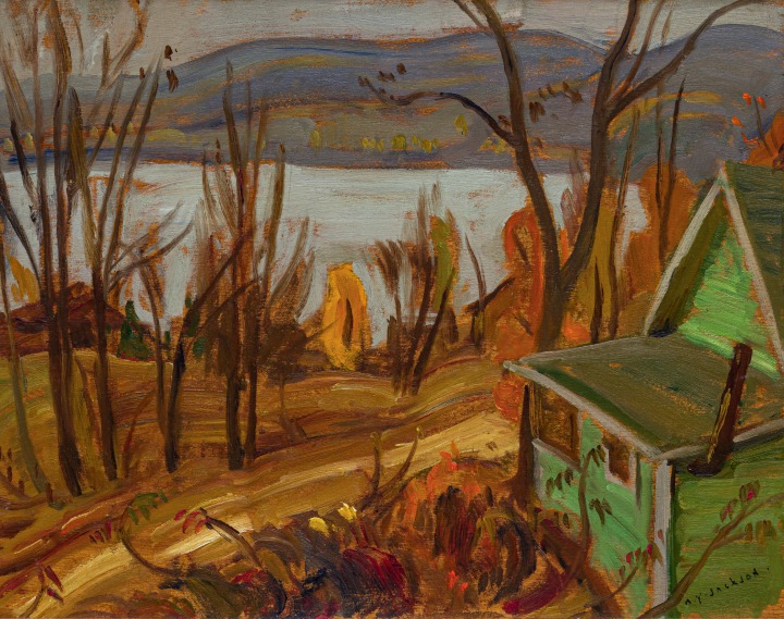 A.Y. Jackson Phillips Lake, October, 1948 Oil on panel 10 1/2 x 13 1/2 in 26.7 x 34.3 cm