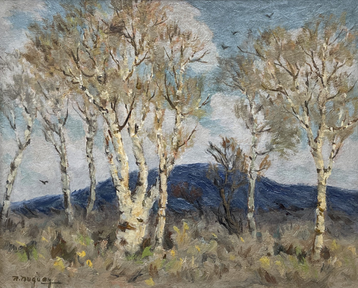 Rodolphe Duguay Landscape with birch trees, 1944 Oil on cardboard 10 x 12 in 25.4 x 30.5 cm