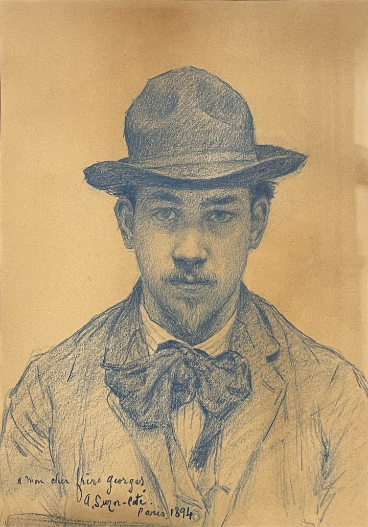 Marc-Aurèle Suzor-Coté Autoportrait, Paris, 1894 Blue pencil on paper 9 1/4 x 6 1/2 in 23.5 x 16.5 cm