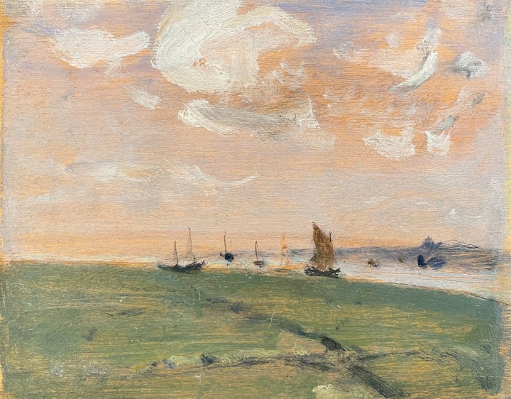 James Wilson Morrice Sailing Vessels in Estuary, 1913 (circa) Oil on wood panel 4 7/8 x 6 1/8 in 12.3 x 15.5 cm