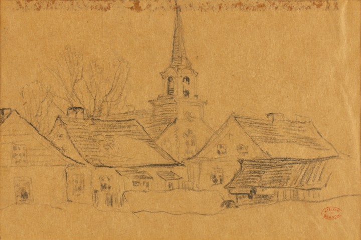 Clarence A. Gagnon Église de St. Urbain, Charlevoix, 1920 (circa) Pencil drawing 5 1/2 x 8 1/4 in 14 x 21 cm