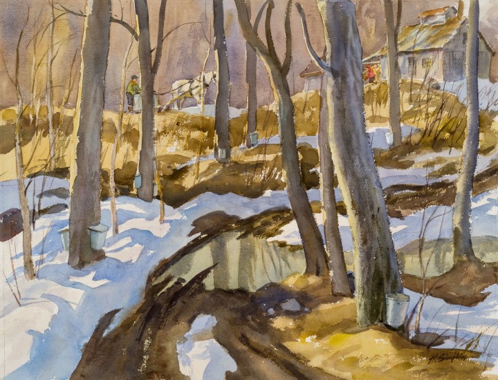 Henry J. Simpkins Sugar Camp - Cabane à sucre Watercolour - Aquarelle 19 5/8 x 25 5/8 in 49.8 x 65 cm