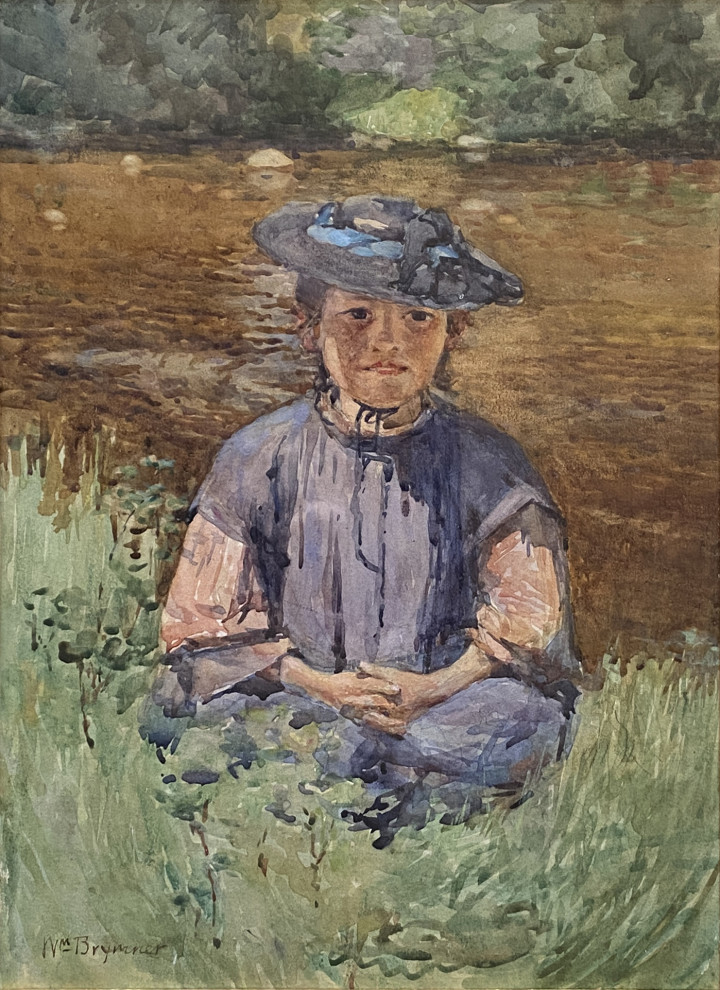 William Brymner Young Girl by a Stream Watercolour 13 1/4 x 10 in 33.7 x 25.4 cm