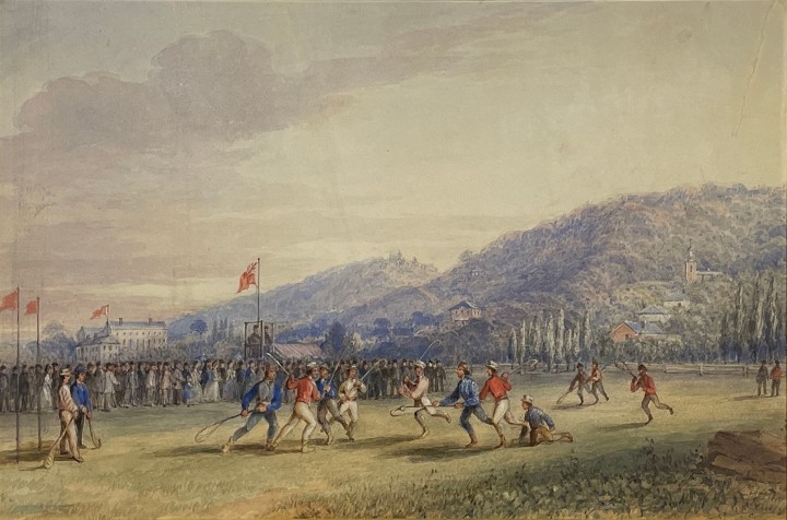 James Duncan Lacrosse Match, McGill Playing Field, 1859 (circa) Watercolour 11 3/4 x 17 3/4 in 29.8 x 45.1 cm